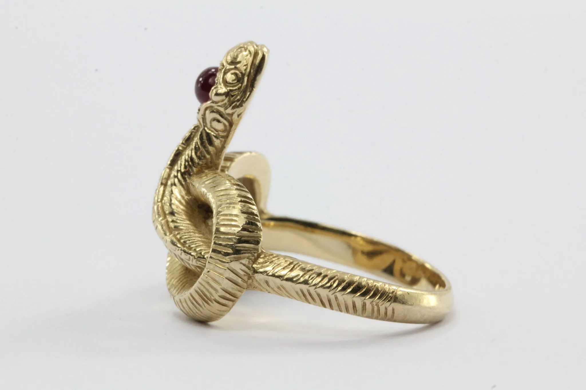Vintage Art Nouveau 14K Gold & Ruby Twisted Snake Knot Ring