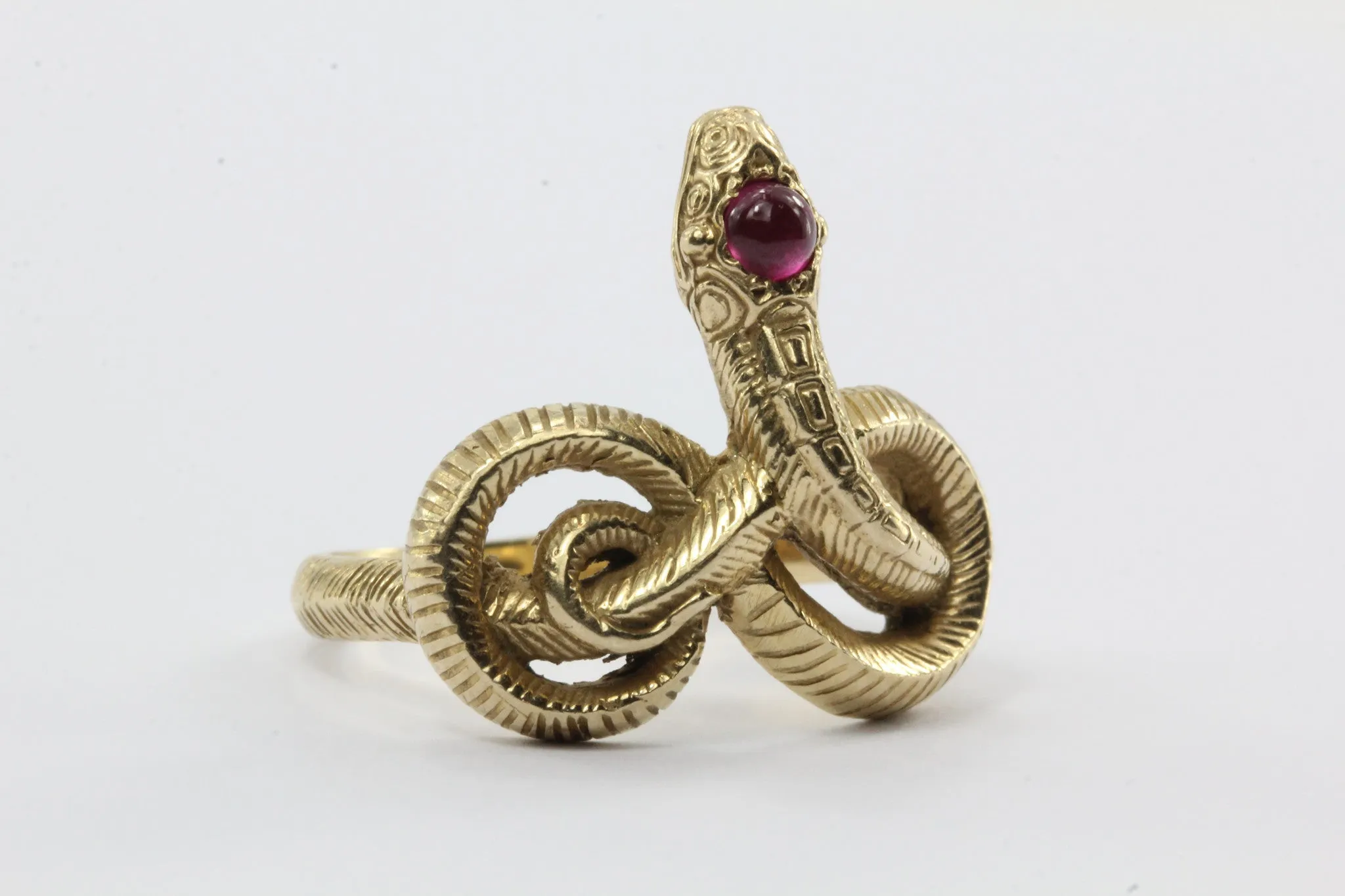 Vintage Art Nouveau 14K Gold & Ruby Twisted Snake Knot Ring