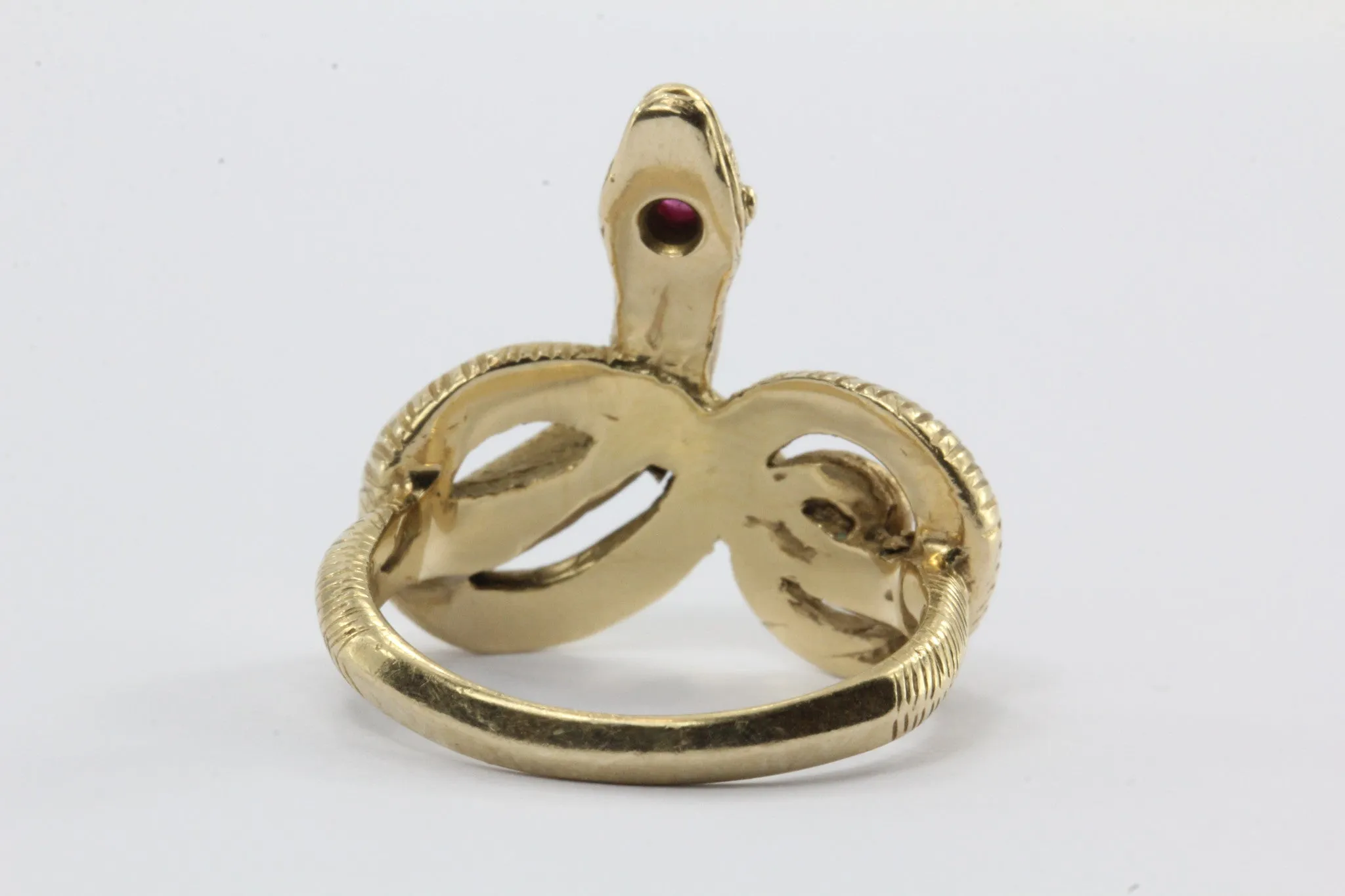 Vintage Art Nouveau 14K Gold & Ruby Twisted Snake Knot Ring