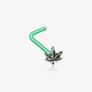 Vintage Cannabis Leaf L-Shaped Nose Ring