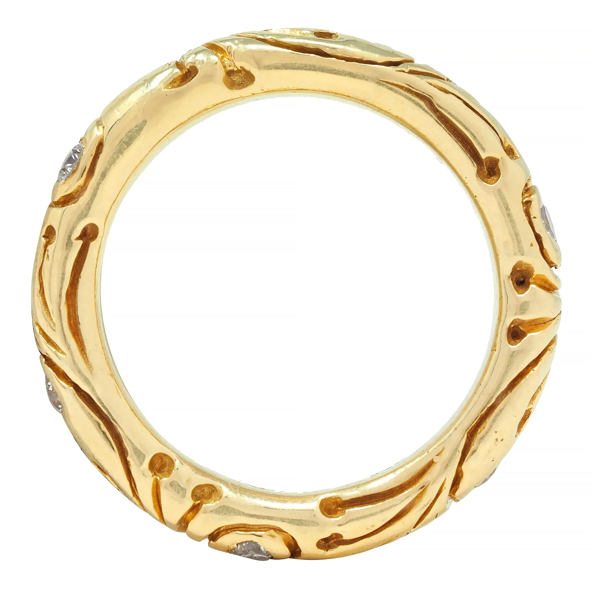 Vintage Diamond 18 Karat Yellow Gold Scroll Band Ring
