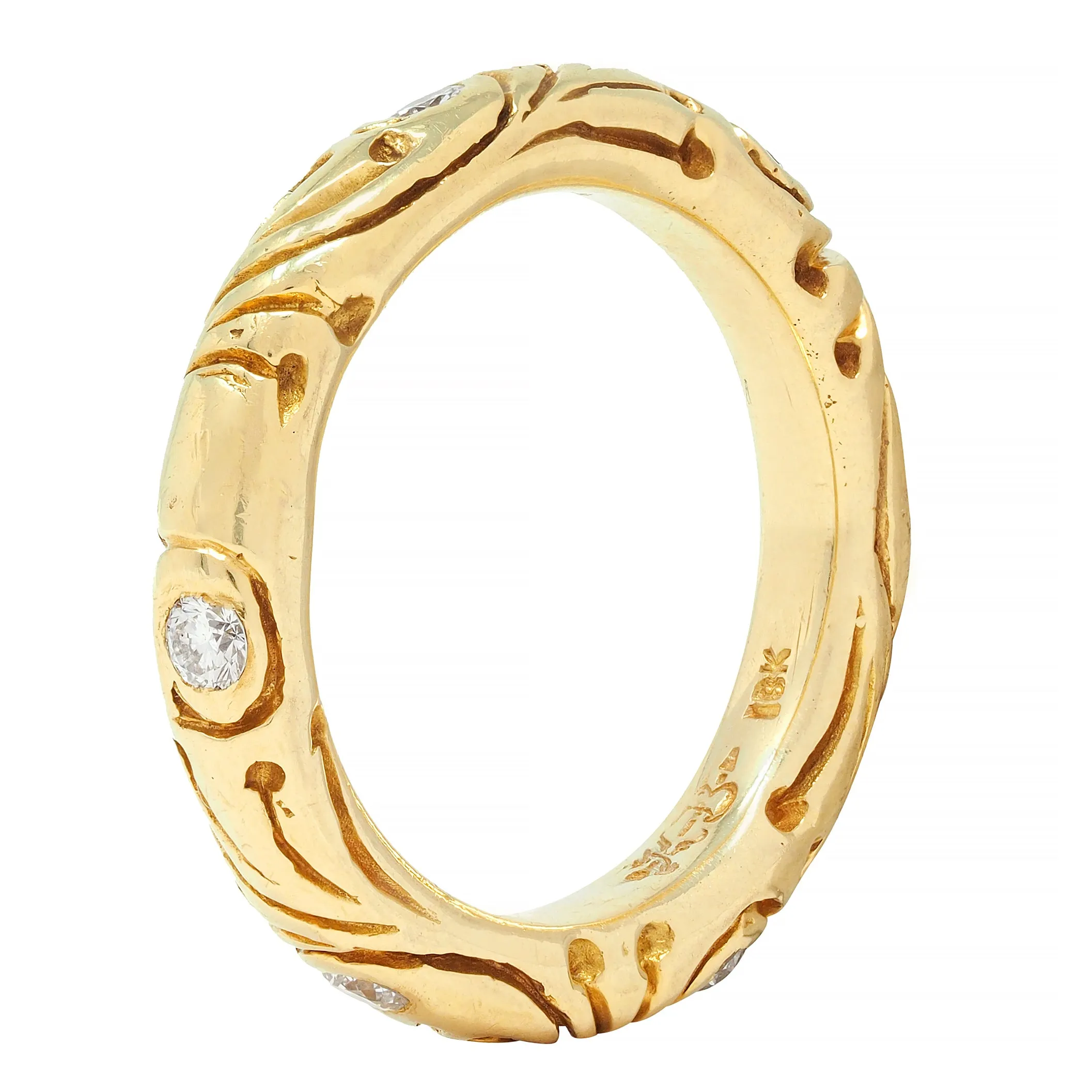 Vintage Diamond 18 Karat Yellow Gold Scroll Band Ring