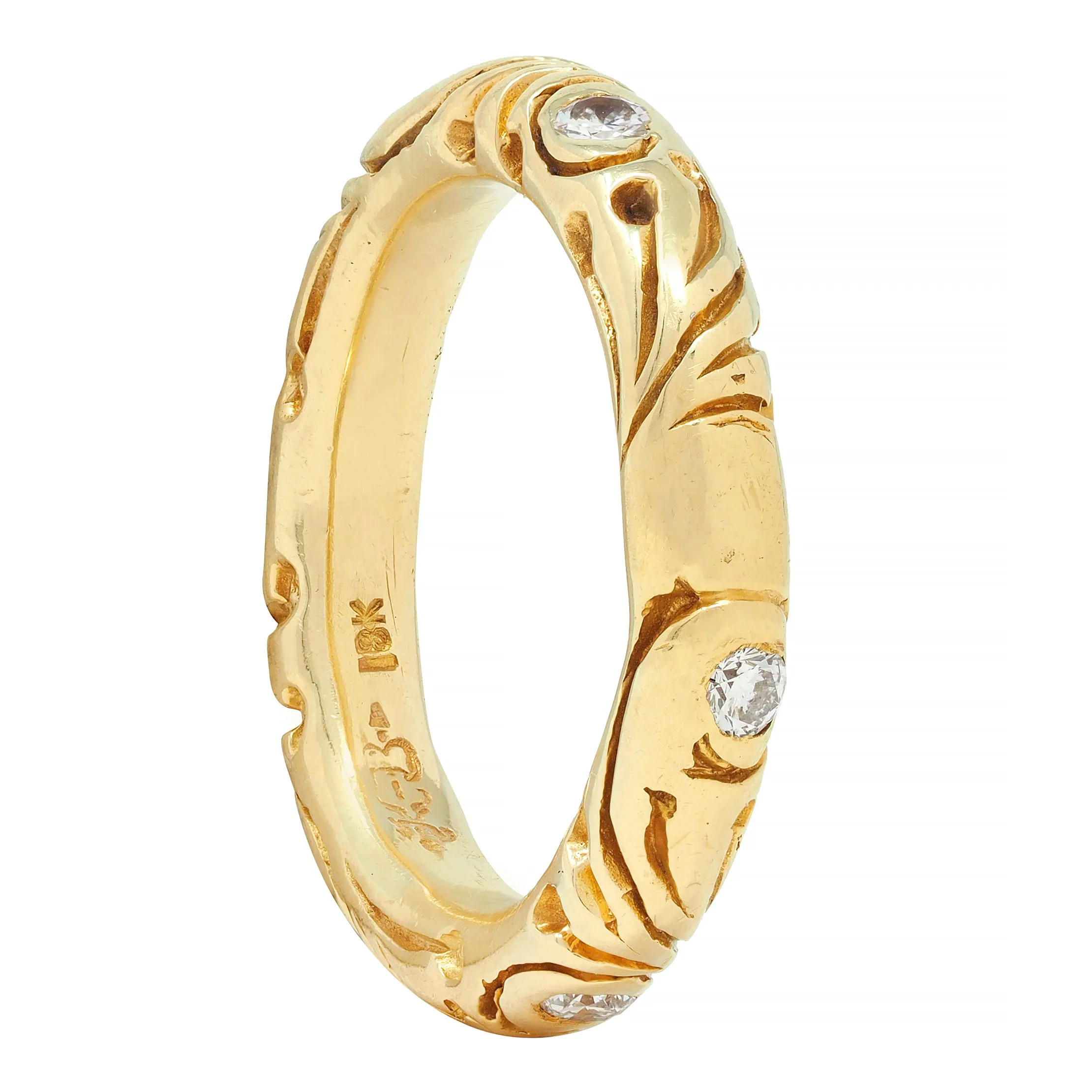 Vintage Diamond 18 Karat Yellow Gold Scroll Band Ring