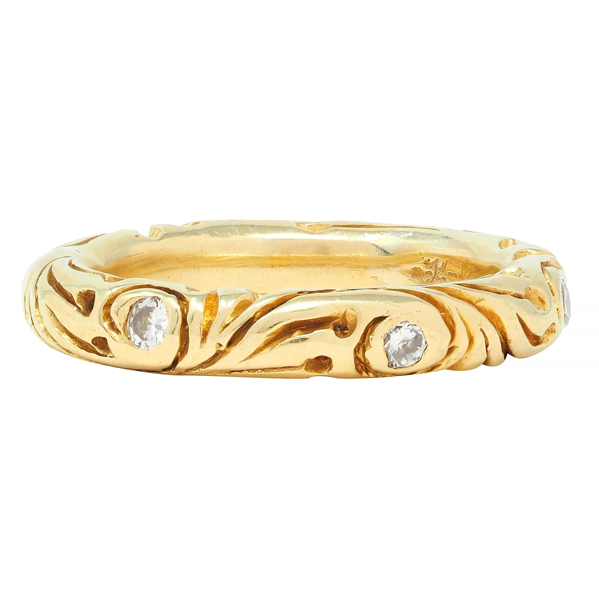 Vintage Diamond 18 Karat Yellow Gold Scroll Band Ring