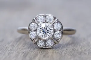 VINTAGE DIAMOND CLUSTER DAISY STYLE RING IN WHITE GOLD