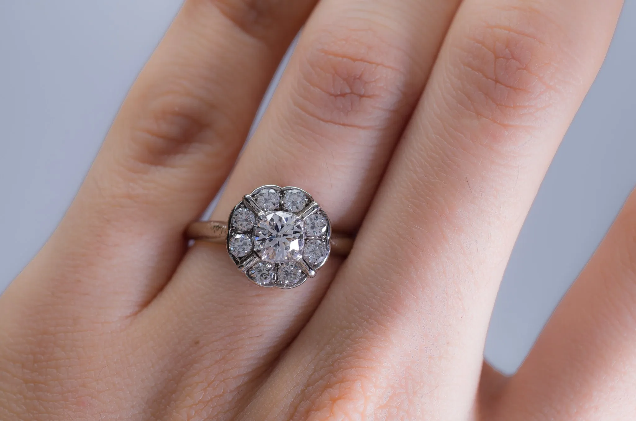 VINTAGE DIAMOND CLUSTER DAISY STYLE RING IN WHITE GOLD