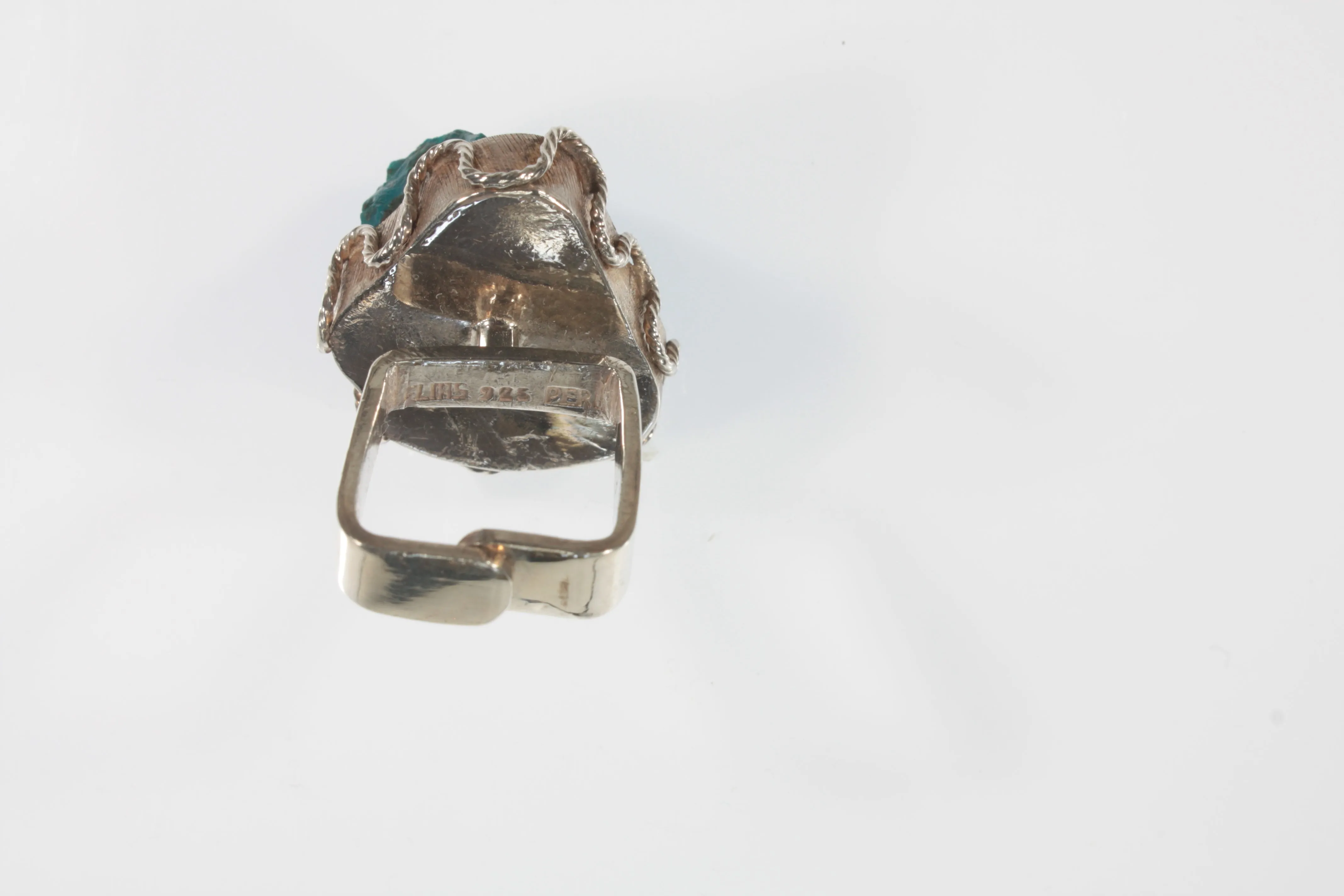 Vintage Elias Peru Un-cut Natural Turquoise Sterling Silver Ring (Size 4)