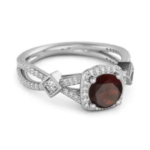 Vintage Garnet 925 Sterling Silver Split Shank Wedding Ring