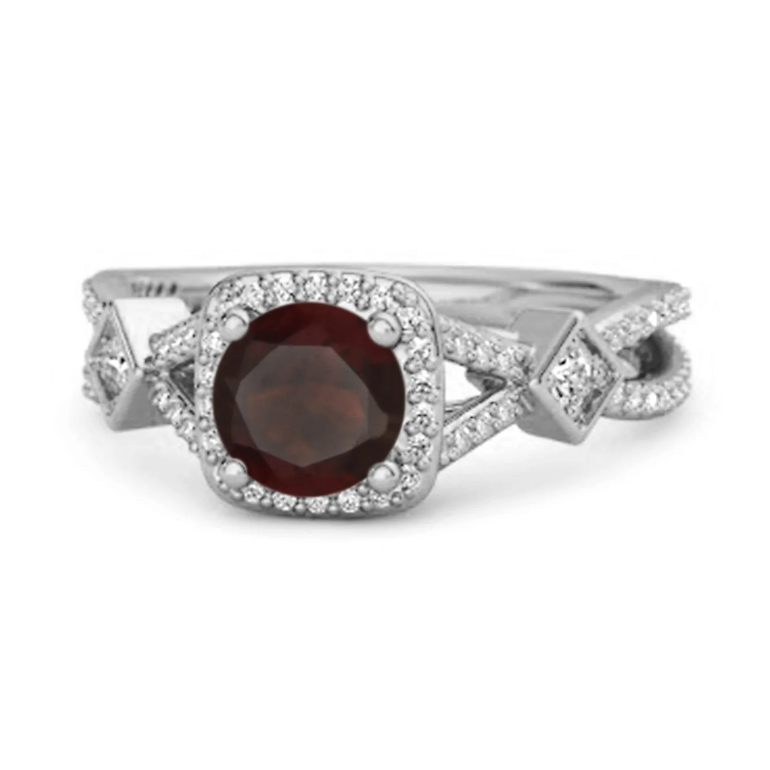 Vintage Garnet 925 Sterling Silver Split Shank Wedding Ring