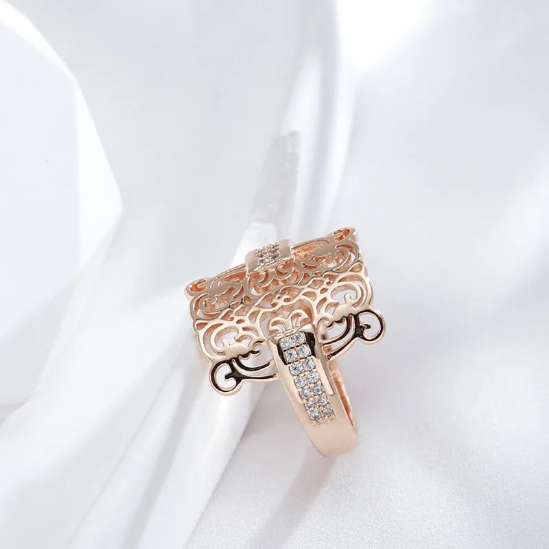 Vintage Gold Square Ring 585 Rose for Women Natural Zircon Jewelry