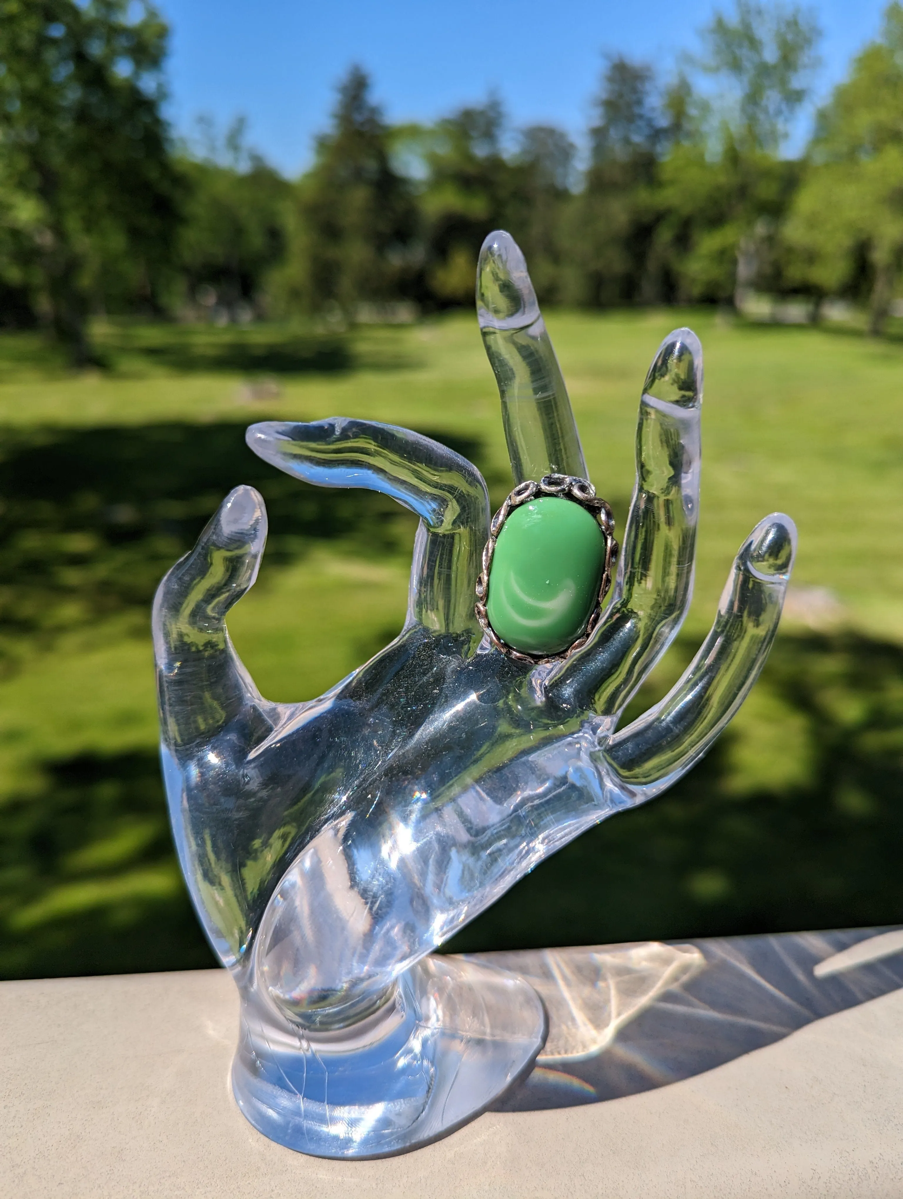 Vintage - Green Stone Silver Ring
