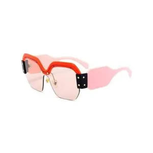 Vintage Half Frame Embellished Sun Shades Sunglasses - Red