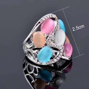 Vintage Hollow Multicolor Opal Ring Women Rose Gold Wedding Jewelry