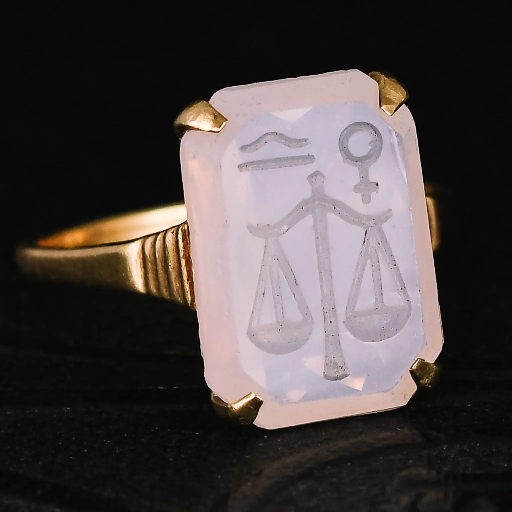Vintage Jelly Opal Libra & Venus Signet Ring