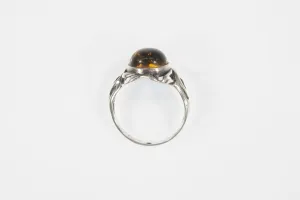 Vintage Ladies Amber Sterling Silver Ring Size 8.50!