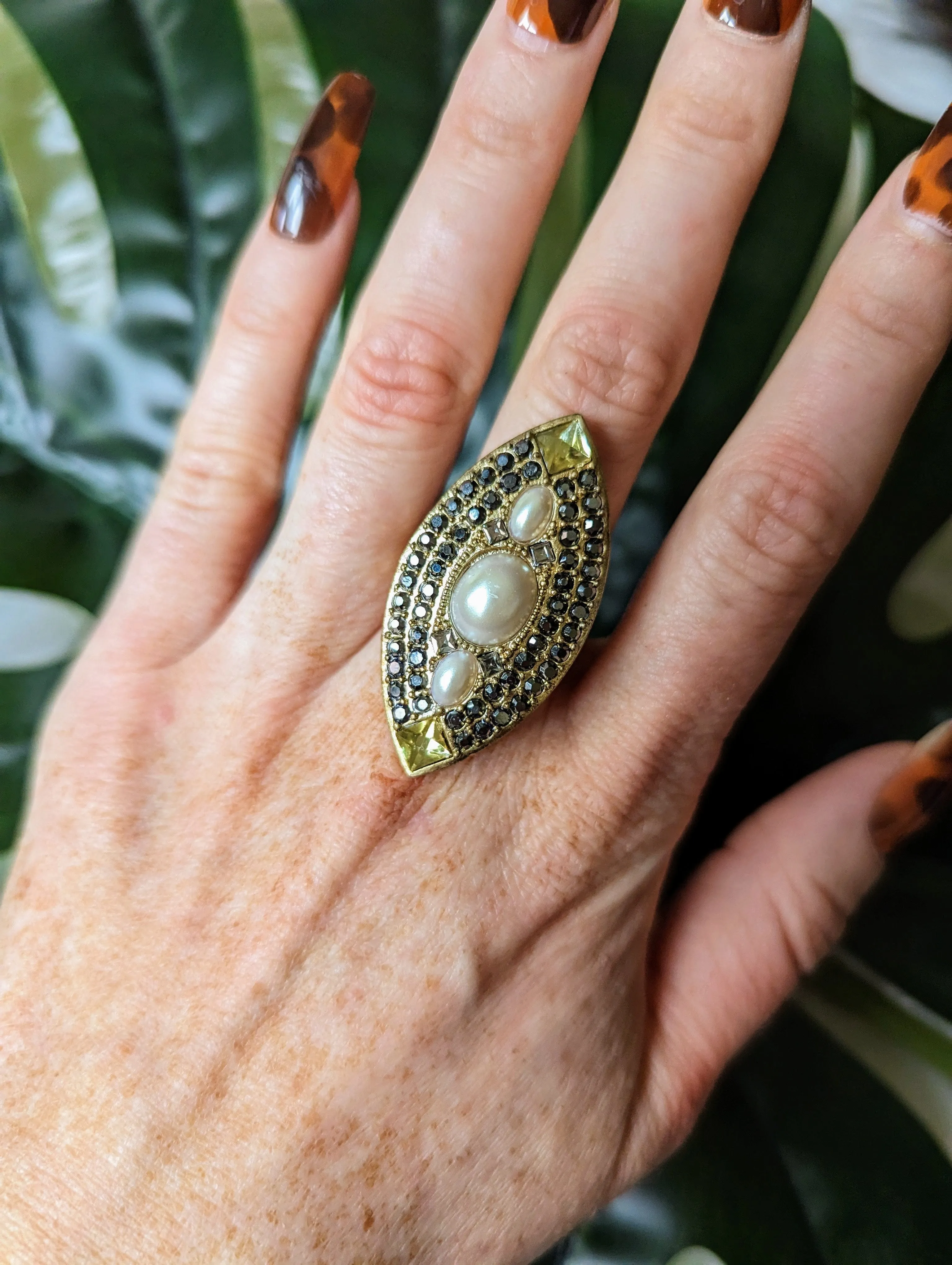 Vintage - Marquis Stone & Pearl Ring