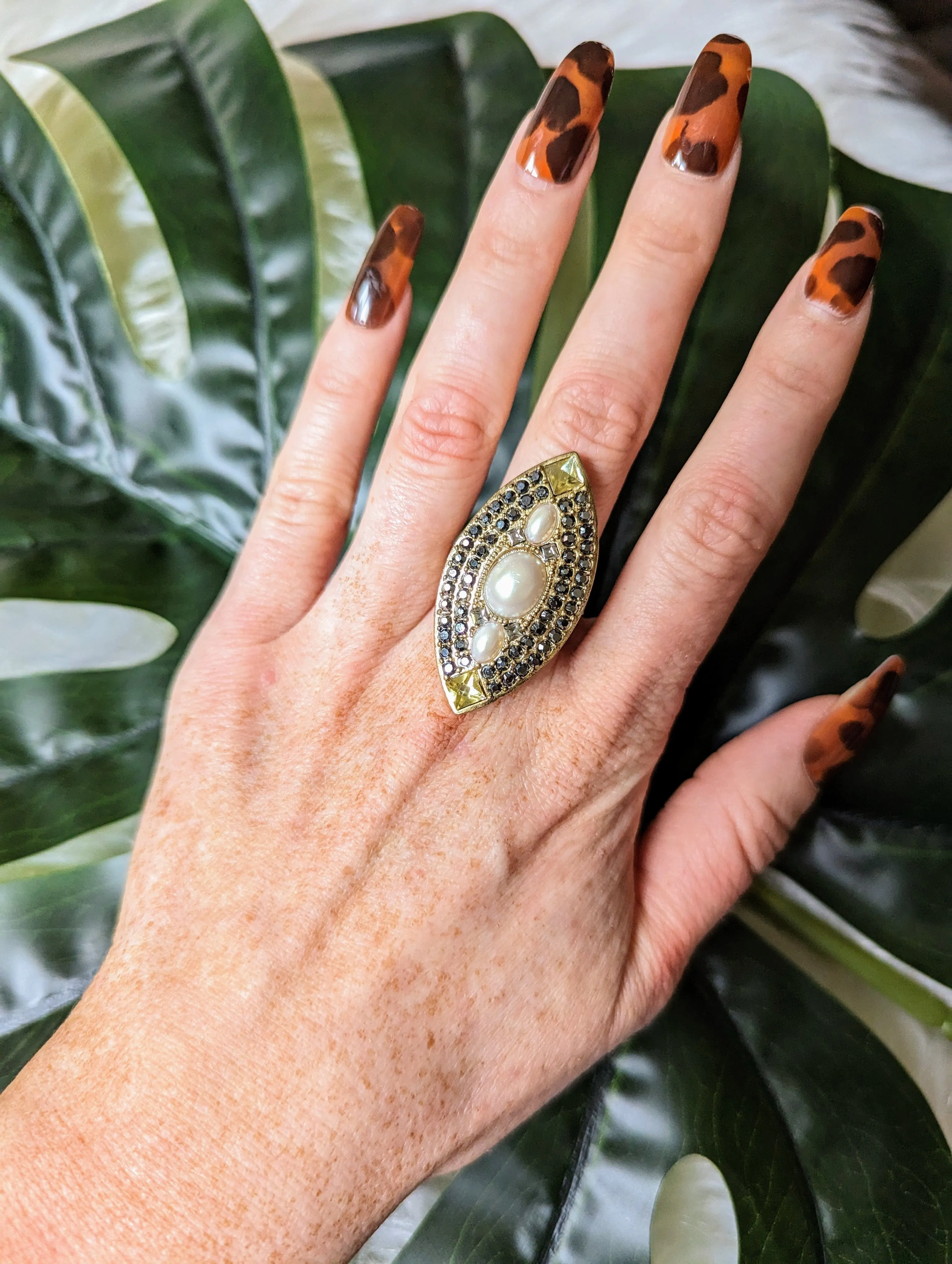 Vintage - Marquis Stone & Pearl Ring