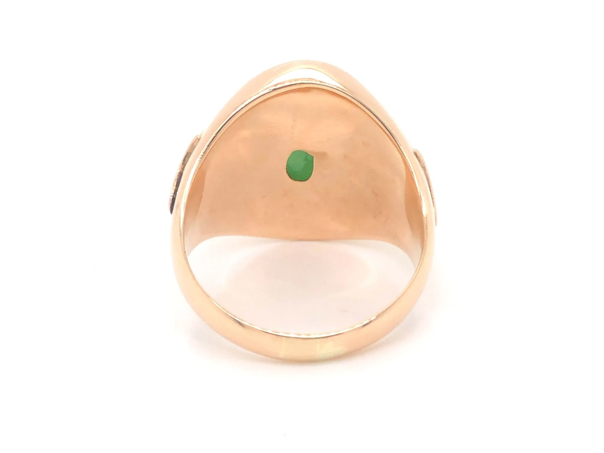 Vintage Men's Oval Cabochon Large Green Jade Ring 14k Yellow Gold