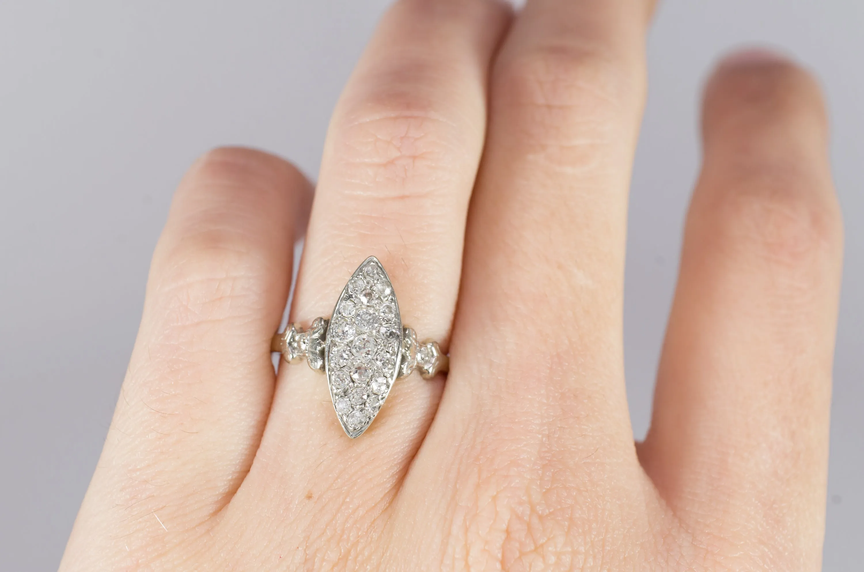 VINTAGE OLD CUT DIAMOND NAVETTE RING