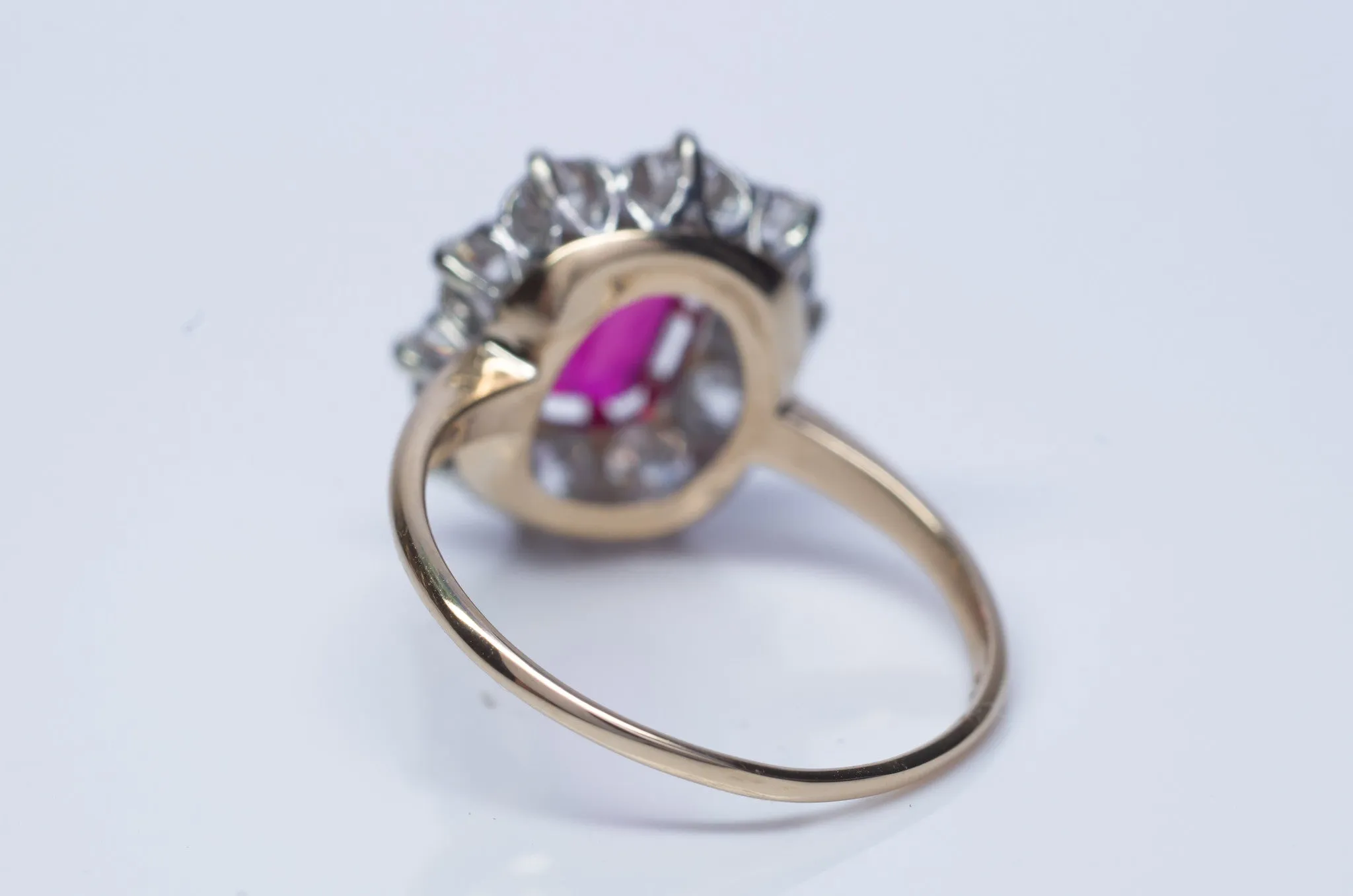 VINTAGE OLD EUROPEAN CUT DIAMOND HALO RING WITH SYNTHETIC  SAPPHIRE