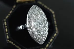 VINTAGE OLD EUROPEAN CUT DIAMOND NAVETTE RING