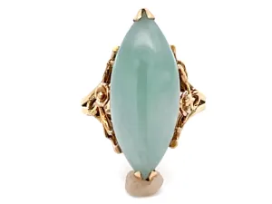 Vintage Pale Green Jade Novette Ring in 14k Yellow Gold