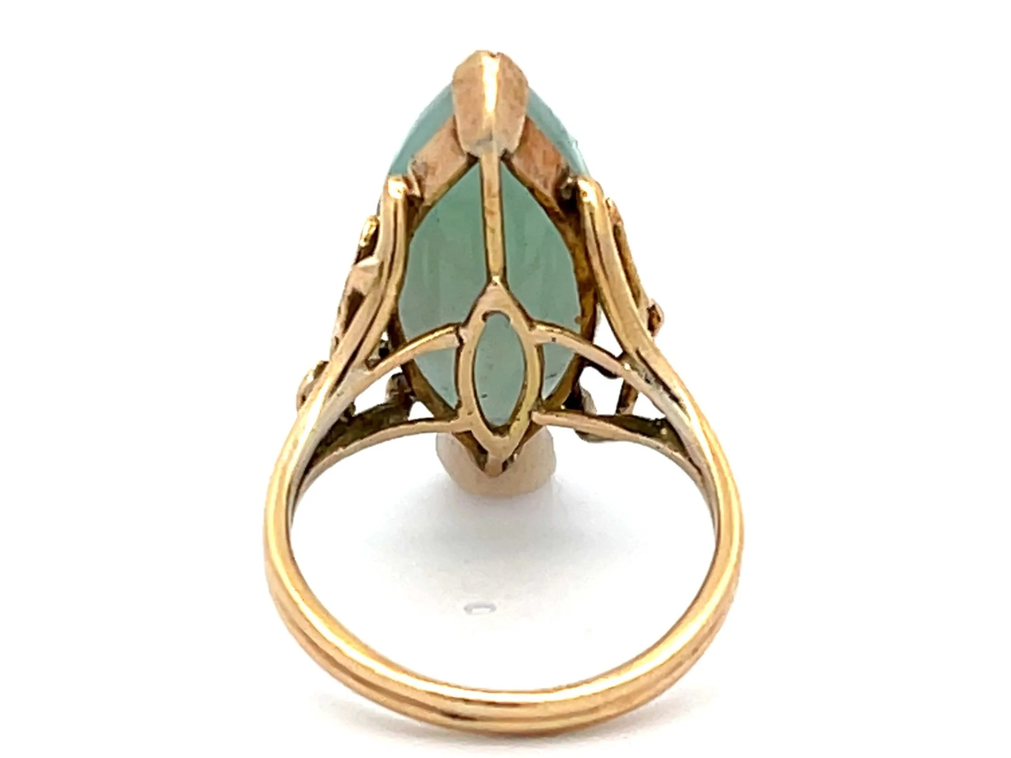 Vintage Pale Green Jade Novette Ring in 14k Yellow Gold
