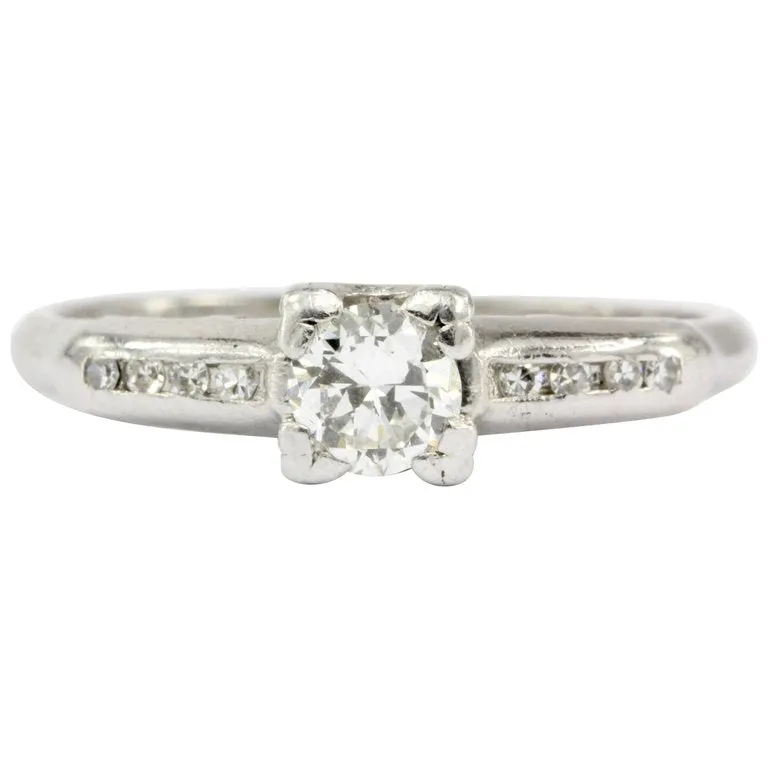 Vintage Platinum & Diamond Transition Cut Engagement Ring Signed STS