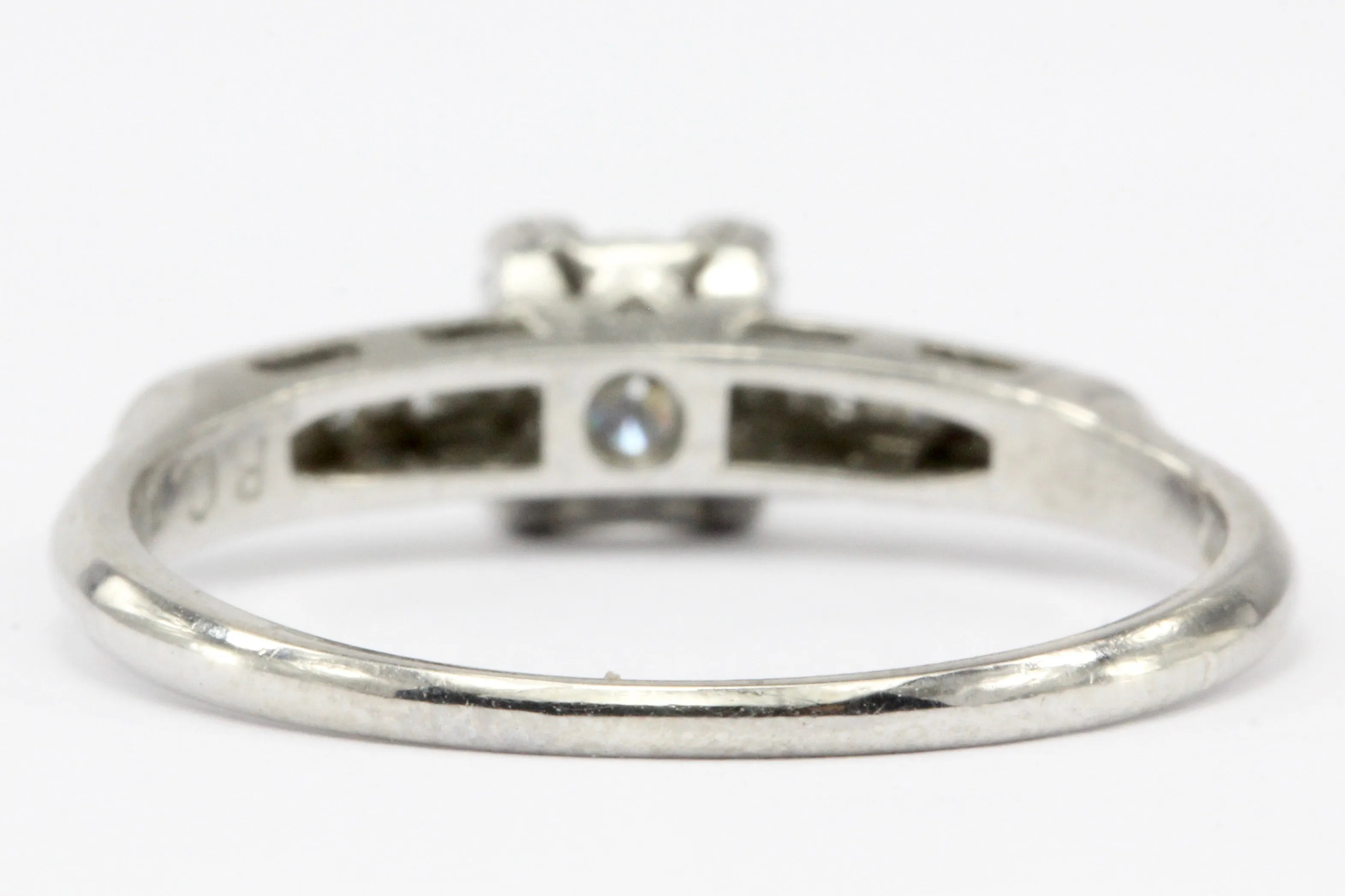Vintage Platinum & Diamond Transition Cut Engagement Ring Signed STS