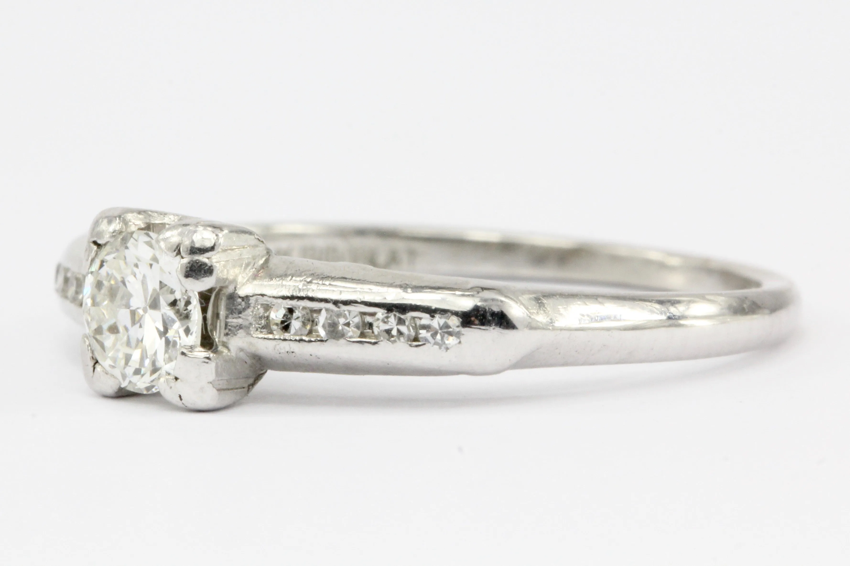 Vintage Platinum & Diamond Transition Cut Engagement Ring Signed STS