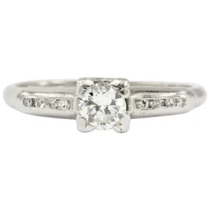 Vintage Platinum & Diamond Transition Cut Engagement Ring Signed STS