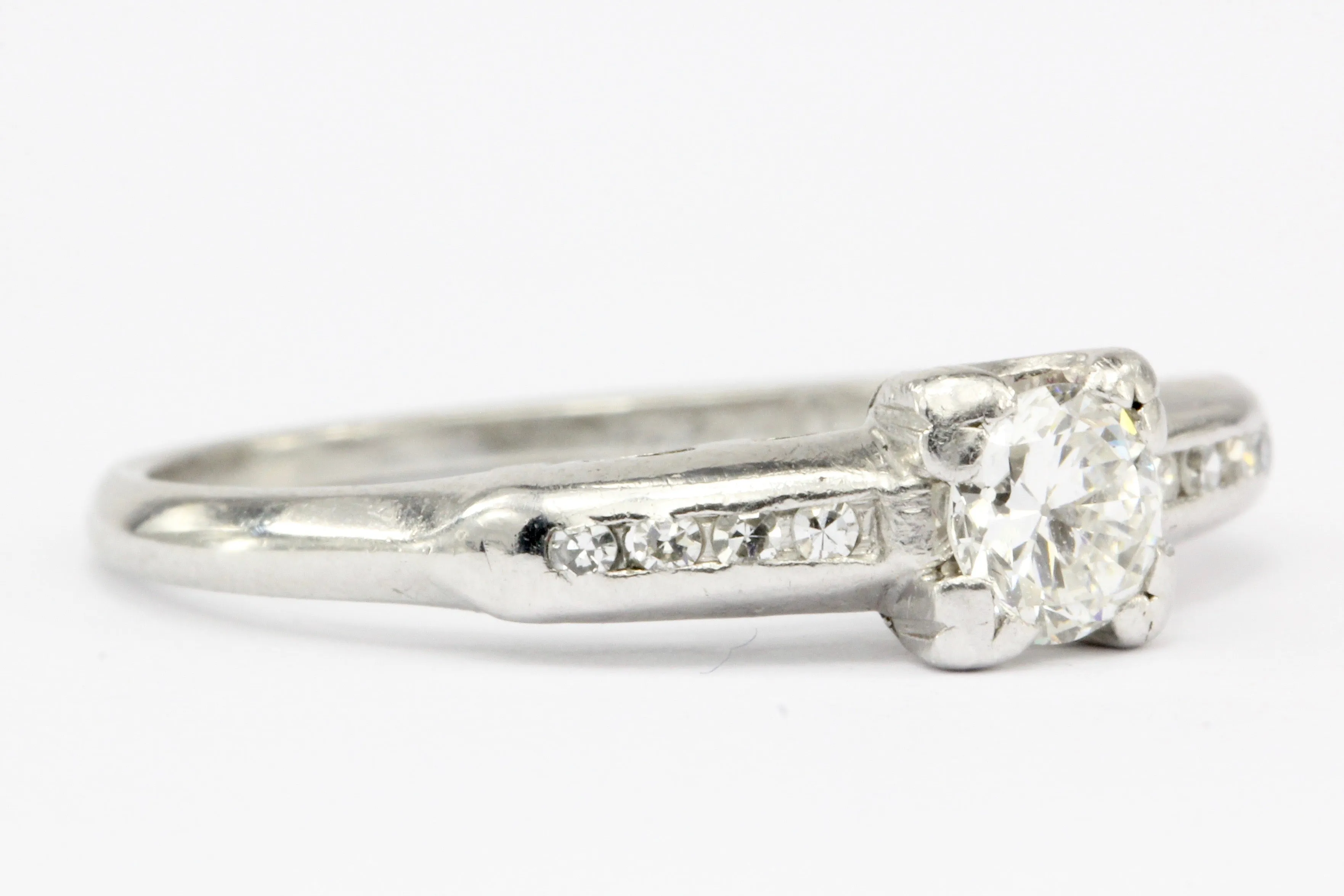 Vintage Platinum & Diamond Transition Cut Engagement Ring Signed STS