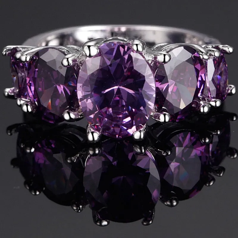 Vintage Purple Alexandrite Ring Silver Women Engagement Jewelry