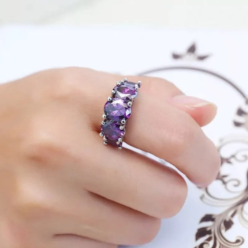 Vintage Purple Alexandrite Ring Silver Women Engagement Jewelry