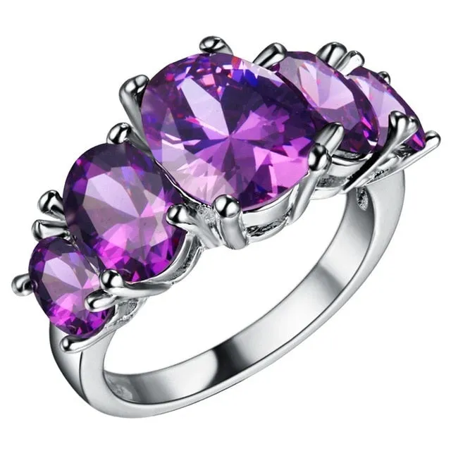 Vintage Purple Alexandrite Ring Silver Women Engagement Jewelry