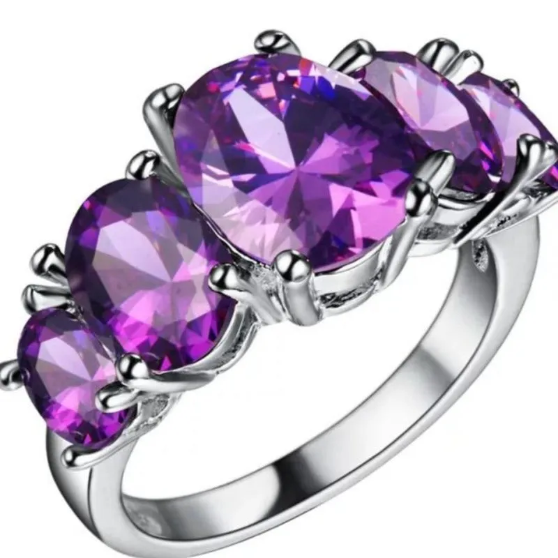 Vintage Purple Alexandrite Ring Silver Women Engagement Jewelry
