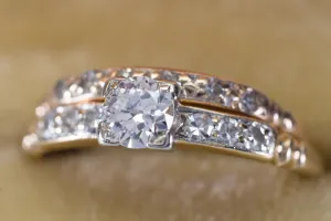 VINTAGE TRAUB ORANGE BLOSSOM TRANSITIONAL CUT DIAMOND WEDDING SET