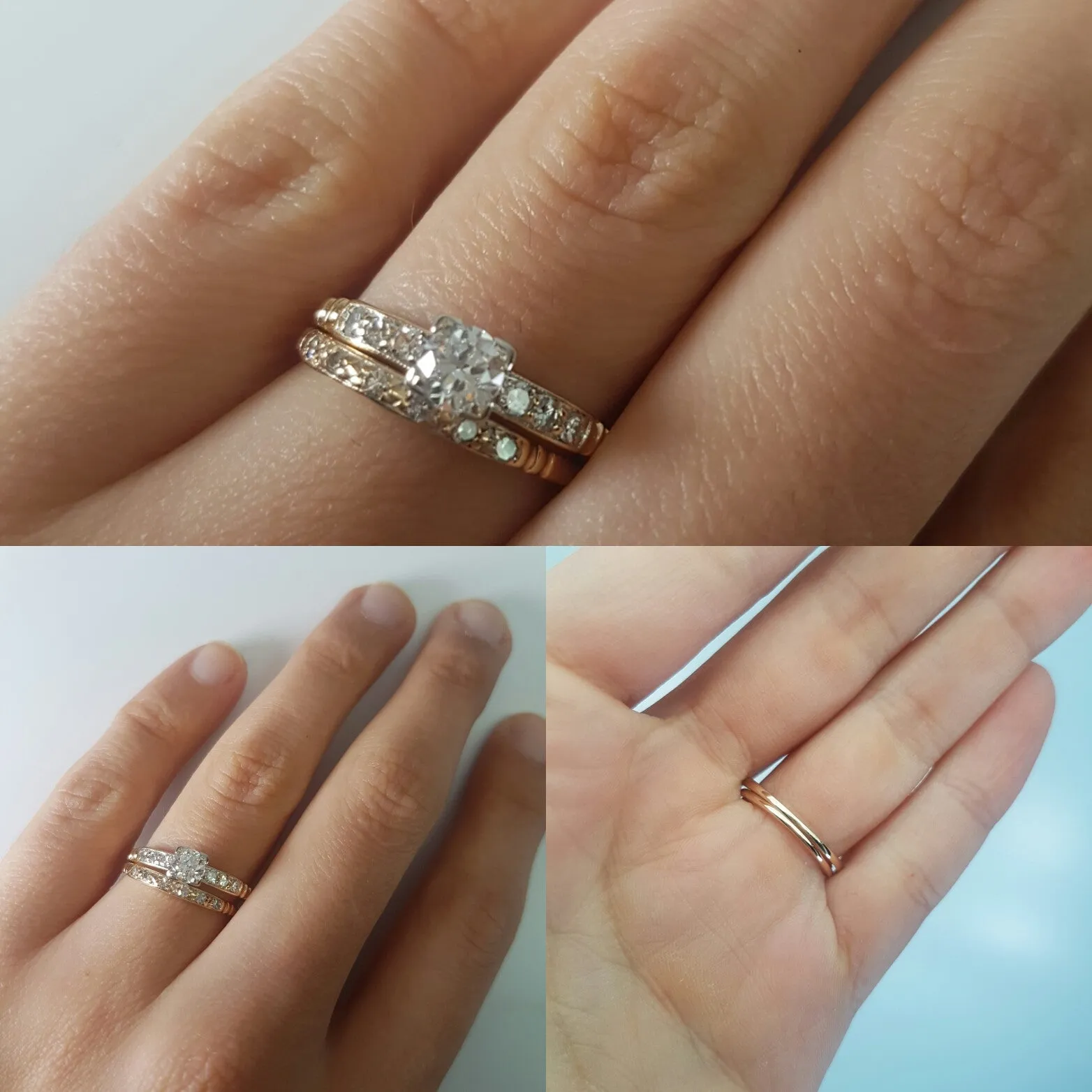 VINTAGE TRAUB ORANGE BLOSSOM TRANSITIONAL CUT DIAMOND WEDDING SET