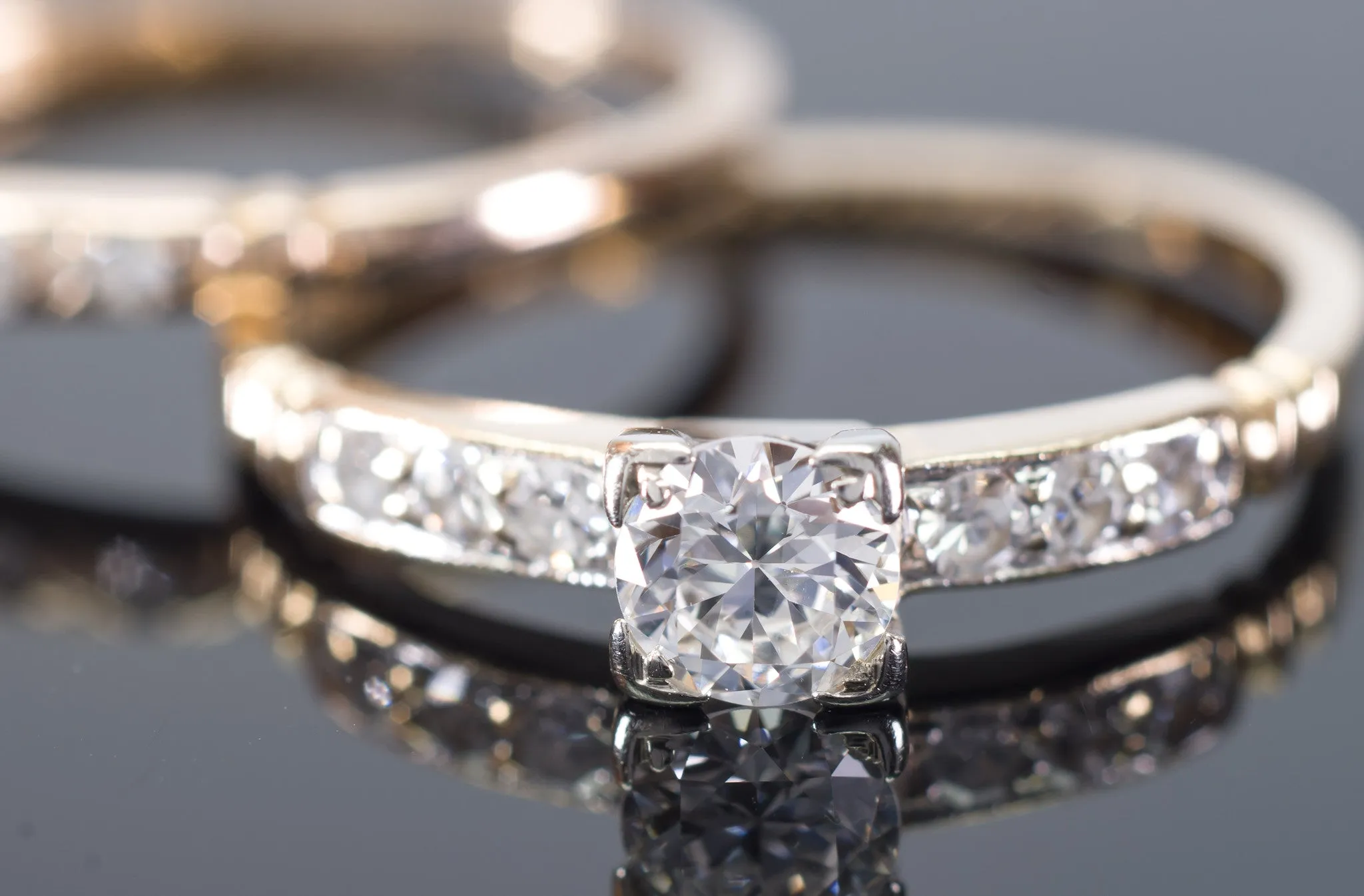 VINTAGE TRAUB ORANGE BLOSSOM TRANSITIONAL CUT DIAMOND WEDDING SET