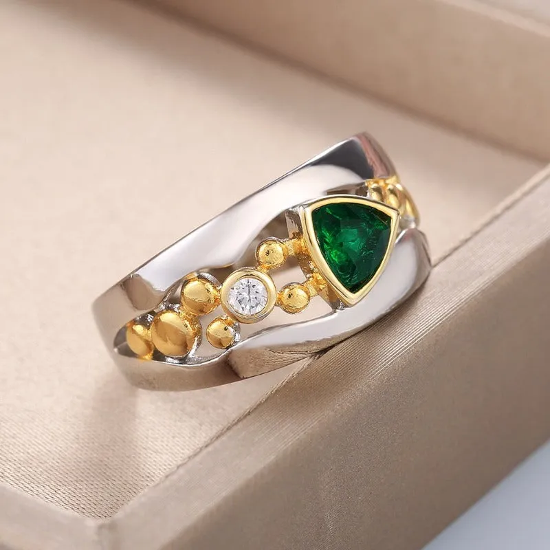 Vintage Two Tone Ring for Women Party Gift Jewelry