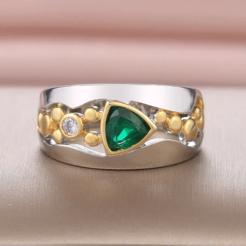 Vintage Two Tone Ring for Women Party Gift Jewelry