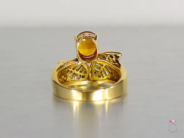 Vintage Yellow Sapphire & Diamond flower Design Ring in 18K