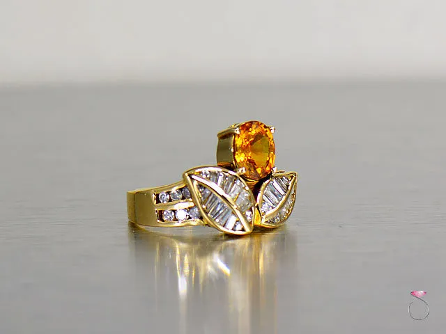 Vintage Yellow Sapphire & Diamond flower Design Ring in 18K