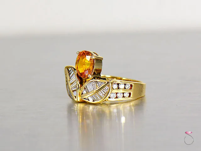 Vintage Yellow Sapphire & Diamond flower Design Ring in 18K