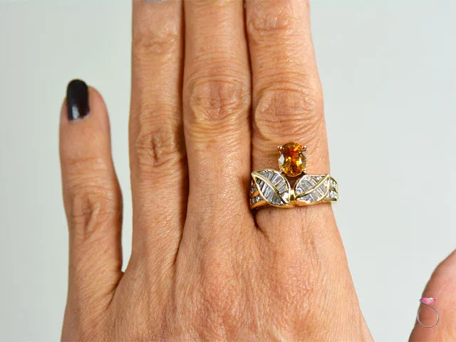 Vintage Yellow Sapphire & Diamond flower Design Ring in 18K