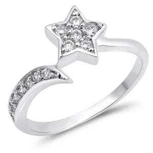 White CZ Shooting Star Fantasy Ring New .925 Sterling Silver Band Sizes 5-9