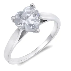 White CZ Simple Heart Love Cute Ring New .925 Sterling Silver Band Sizes 5-10