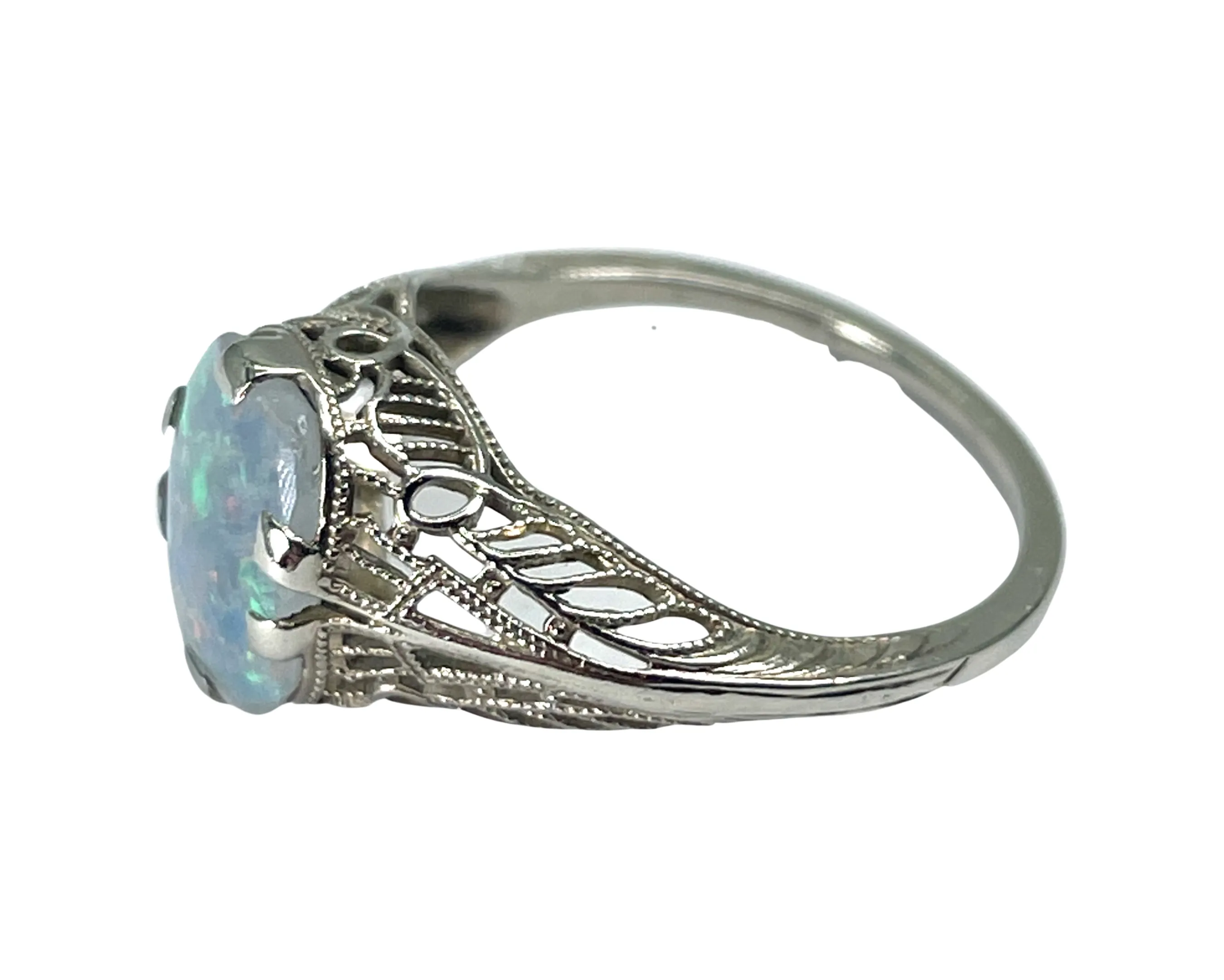 White Gold Filigree Opal Ring (Authentic Pre-Owned)