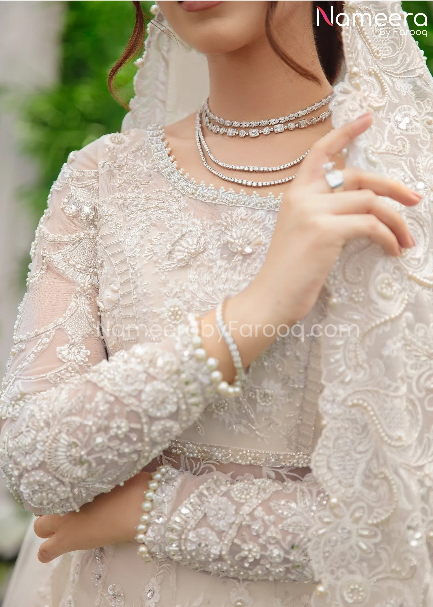 White Pakistani Bridal Dress in Lehenga Gown #BS620