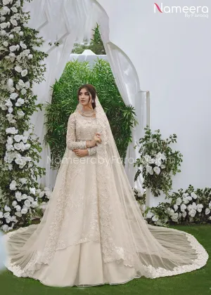 White Pakistani Bridal Dress in Lehenga Gown #BS620
